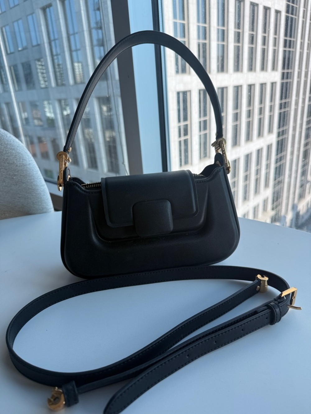 Charles & Keith Black Shoulder Bag with Gold Hardware